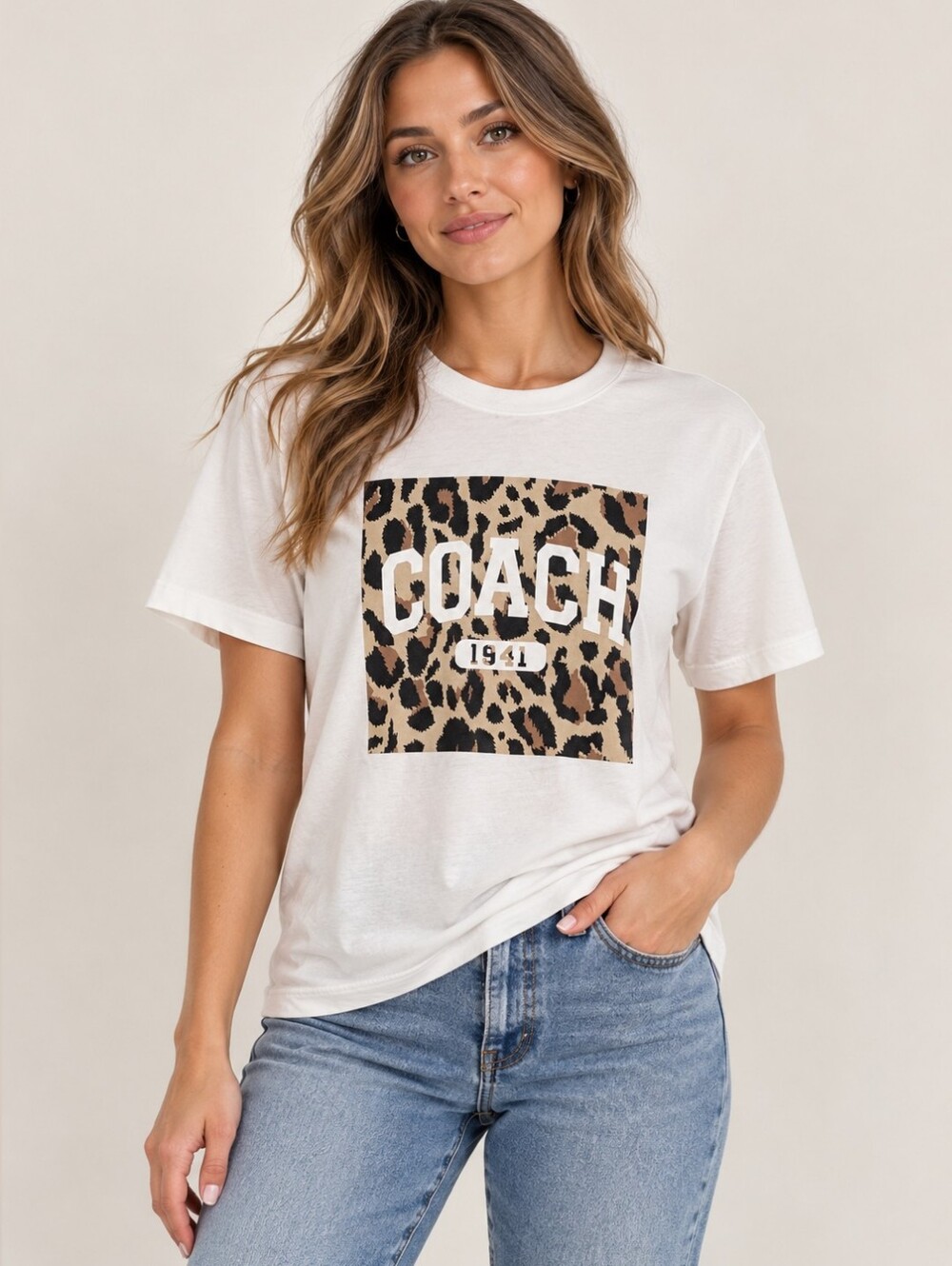 COACH Leopard Logo Graphic Tee - White